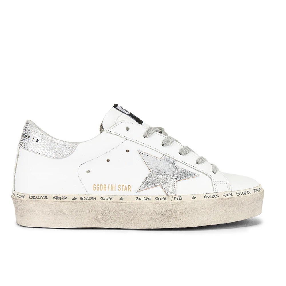 Golden goose Hi Star Sneaker in White & Silver